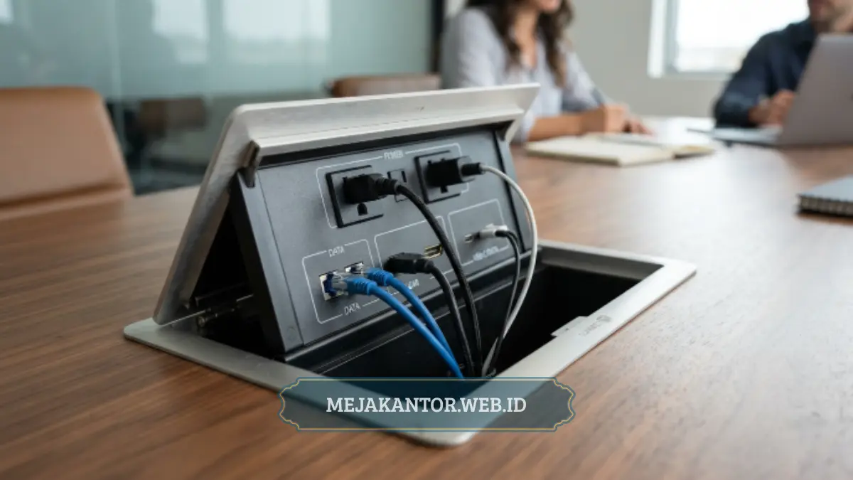 Fitur cable box pada meja rapat kantor