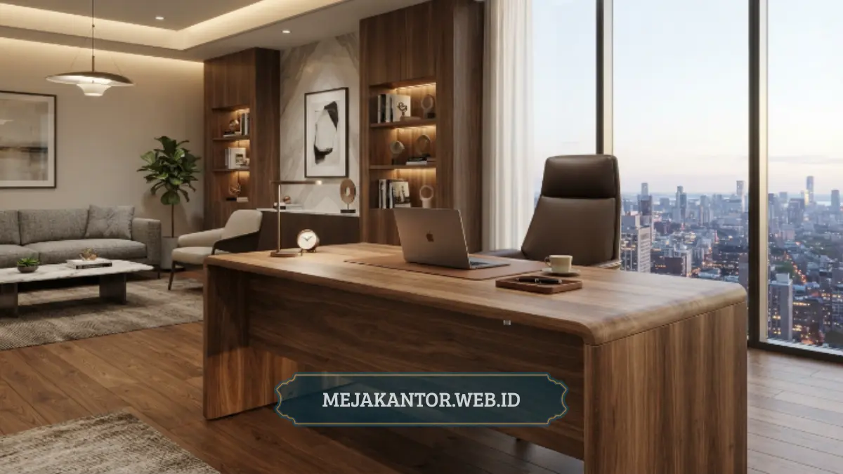 Meja eksekutif kayu dengan desain modern minimalis