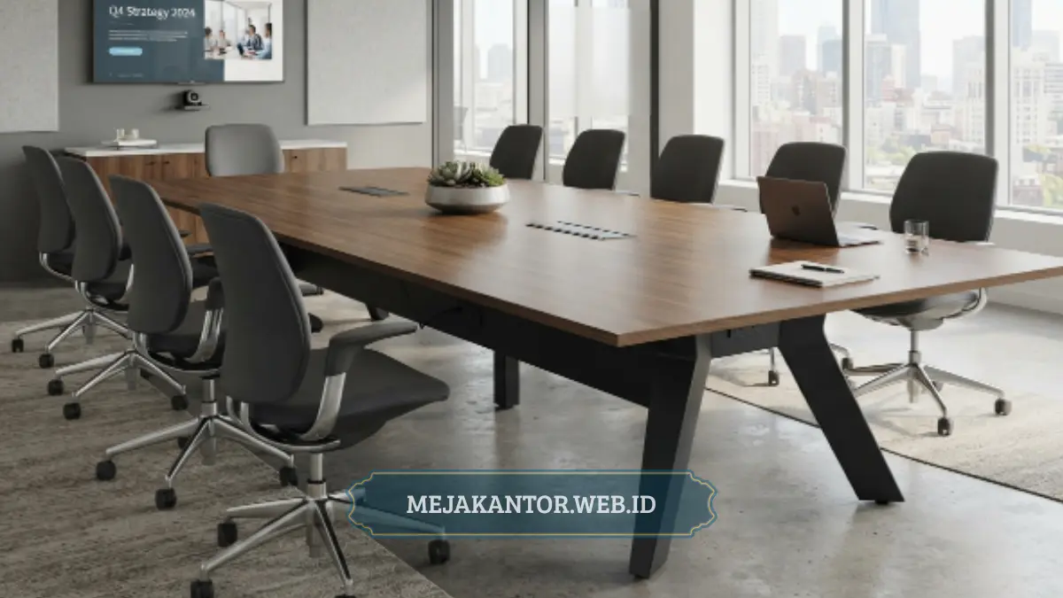 Meja rapat kantor dengan material HPL anti gores