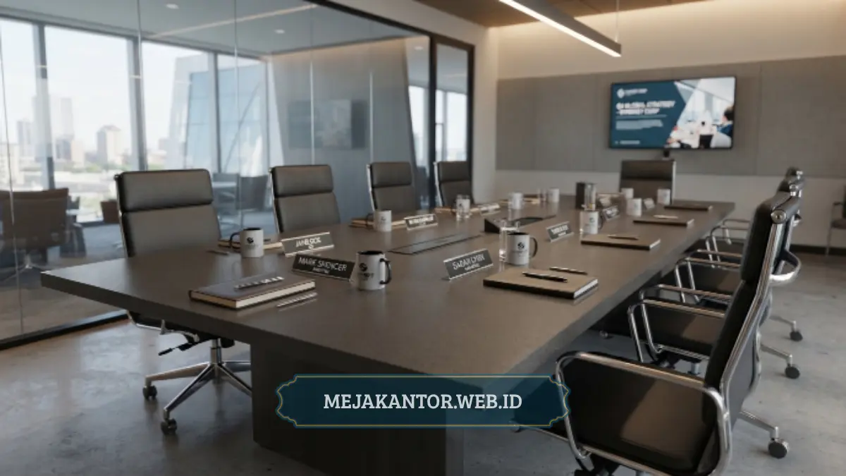 Meja rapat kantor berlapis HPL anti gores di ruang meeting