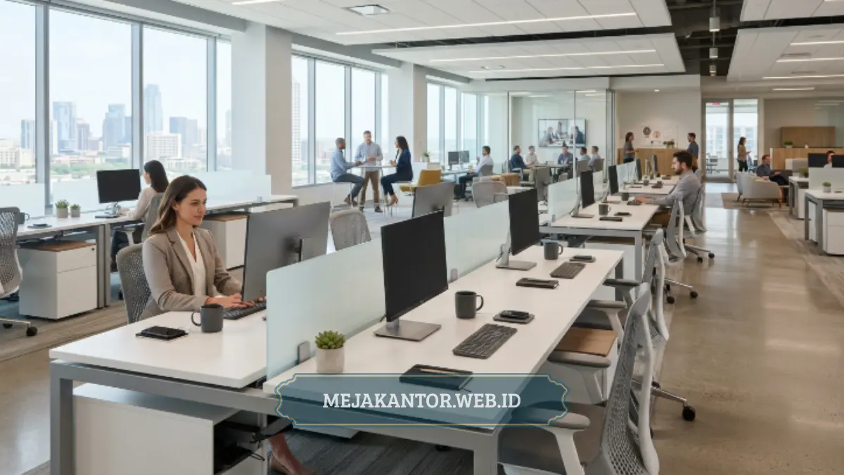 Susunan meja staff kantor modern hasil pengadaan dari distributor terpercaya