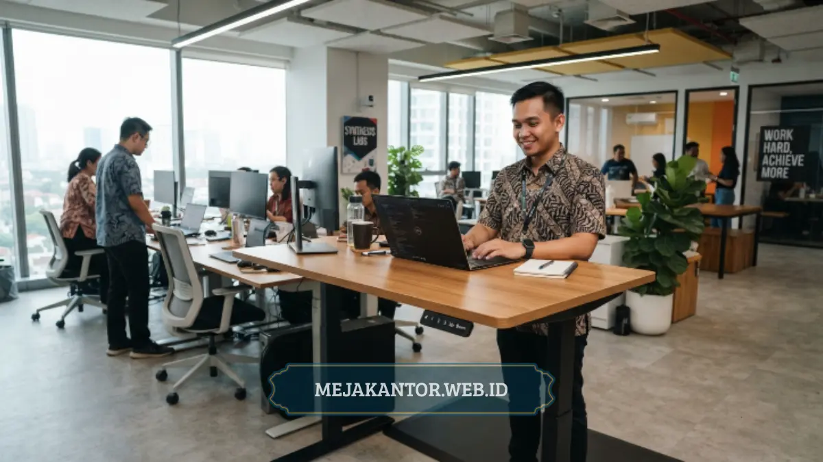 Standing desk elektrik di ruang kantor terbuka