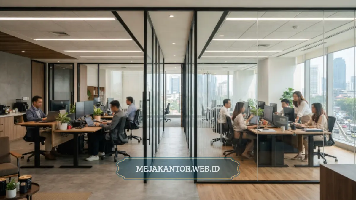 partisi kantor modern sebagai pembatas ruang kerja karyawan