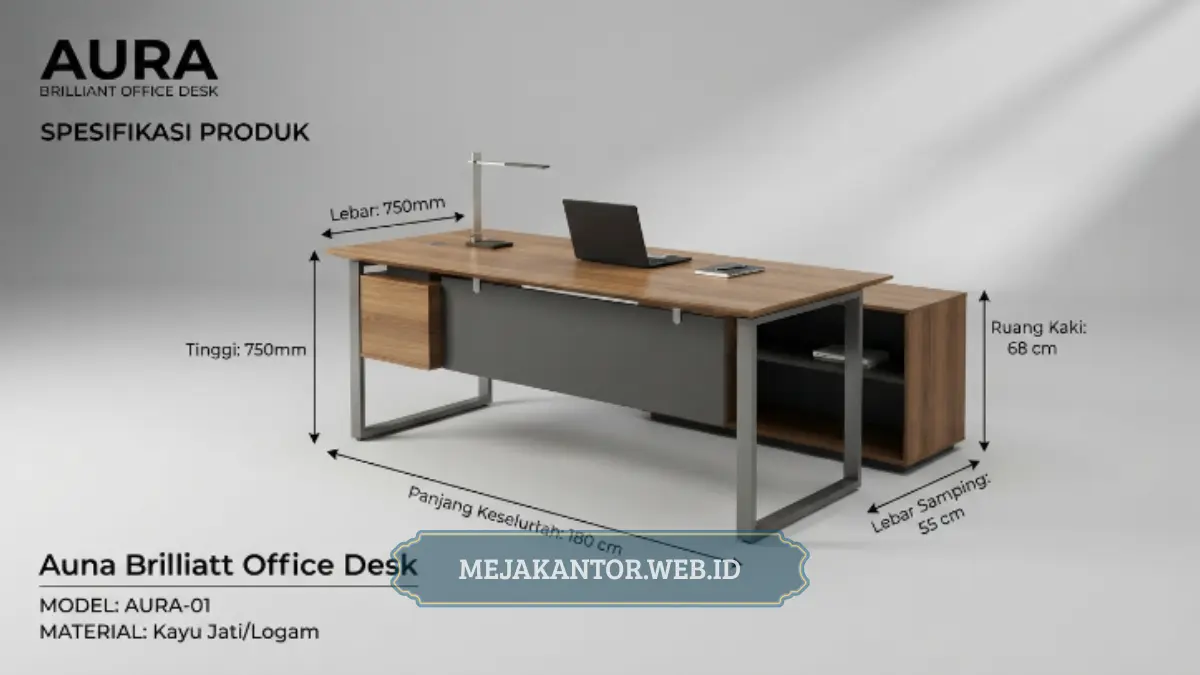 Ilustrasi dimensi Meja Kantor Aura Brilliant