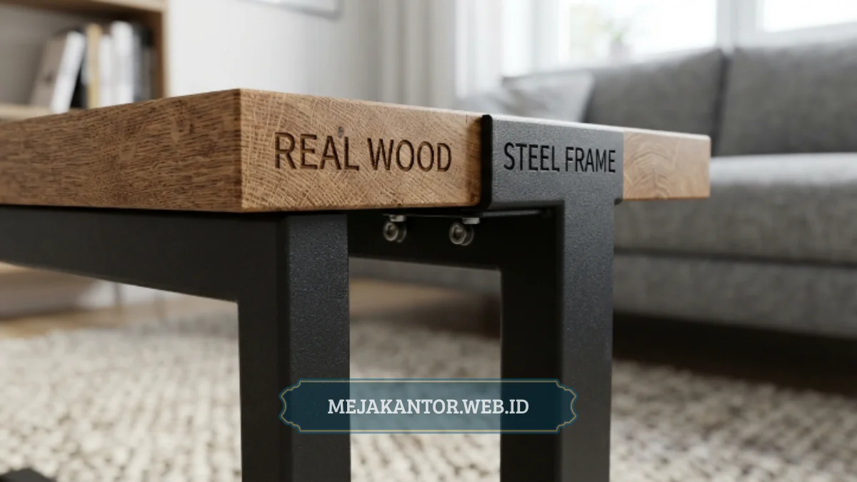 Detail material permukaan dan kaki Meja Kerja Sofa