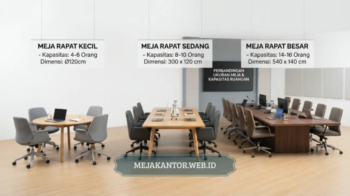 Perbandingan ukuran meja meeting berdasarkan kapasitas ruang